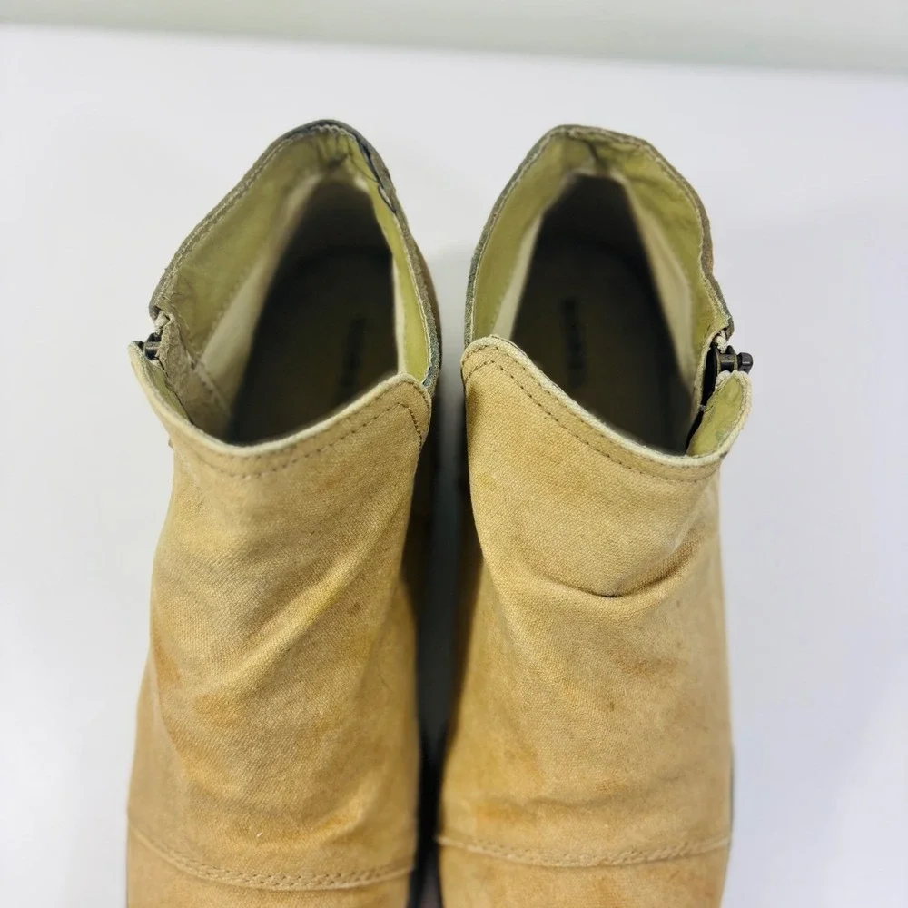 Sorel Major Low Ankle Boots Canvas Suede‎ Tan Side Zip Up Women's Size 10